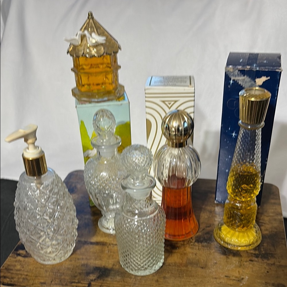 Avon Crystal and Gold Bath Decanter Collection